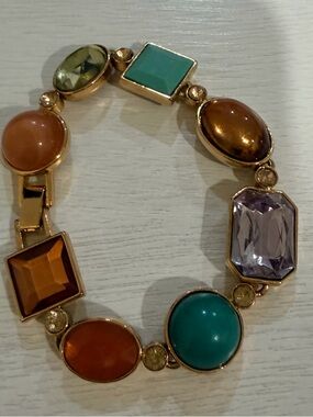 Multicolor Gemstone Gold-Tone Stretch Bracelet